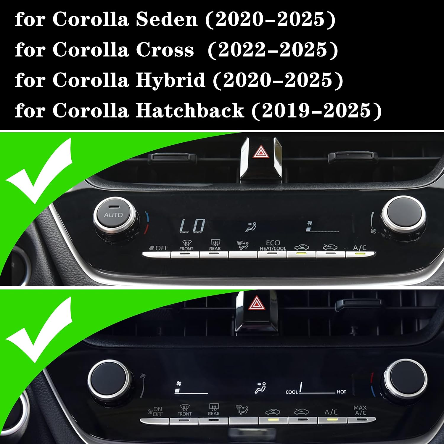 TOMALL Bling AC Air Conditioning Knob Button Cover Compatible with Toyota Corolla 2020-2025 Rear View Mirror Adjust Trim Cover Ring Trim Centre Console Switch AC Climate Button Cap Bling Accessories