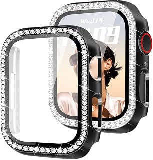 JR.DM Bling Case Compatible with Apple Watch Series 4/5/6/SE/SE2/SE3 HD Screen Protector 40mm, Women Sparkling Diamond Rhinestone Bumper Protective Face Cover for iWatch Accessories, Black