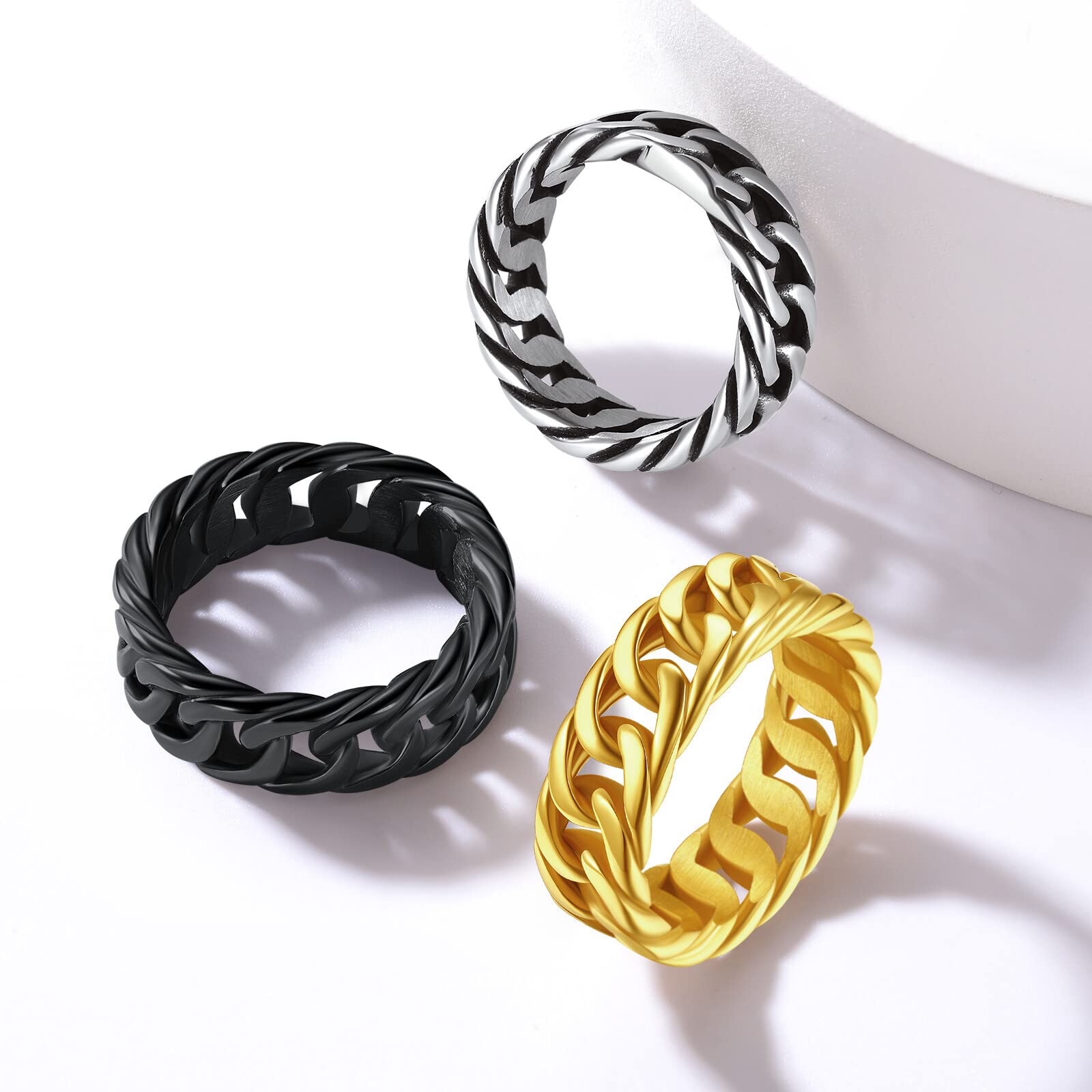 FindChic - Anello Unisex in acciaio inossidabile ipoallergenico, Anello Argento/Oro/Nero, Anello uomo acciao anello donna misura 7-14
