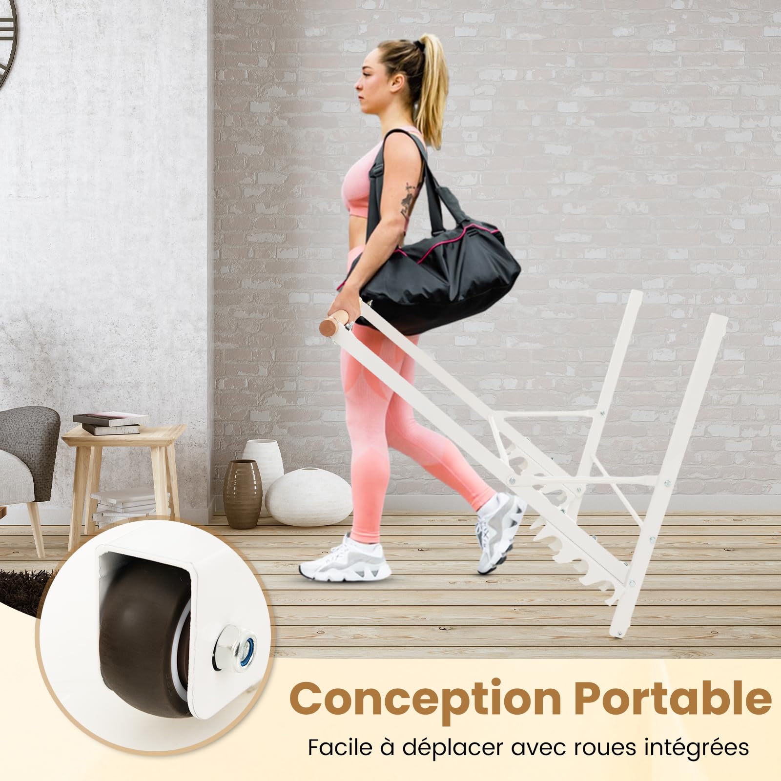 COSTWAY Barre de Danse Classique Autoportante Charge 80KG, Barre de Ballet Extensible sur Pied Support en Métal avec Roues et Supports de Poids, Pose Libre pour Yoga, Exercice