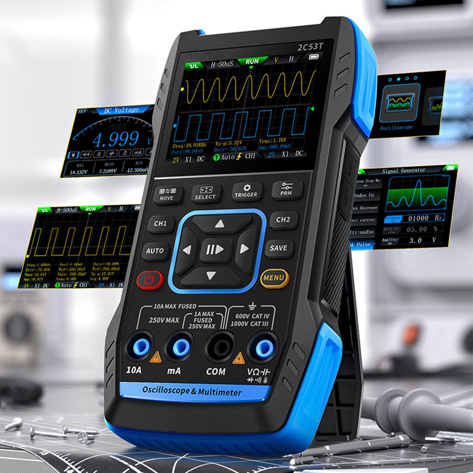 FTVOGUE Tragbares Digitales Oszilloskop-Multimeter, 2,8-Zoll-LCD-Display mit DDS-Signalgenerator für die Automobilelektrik
