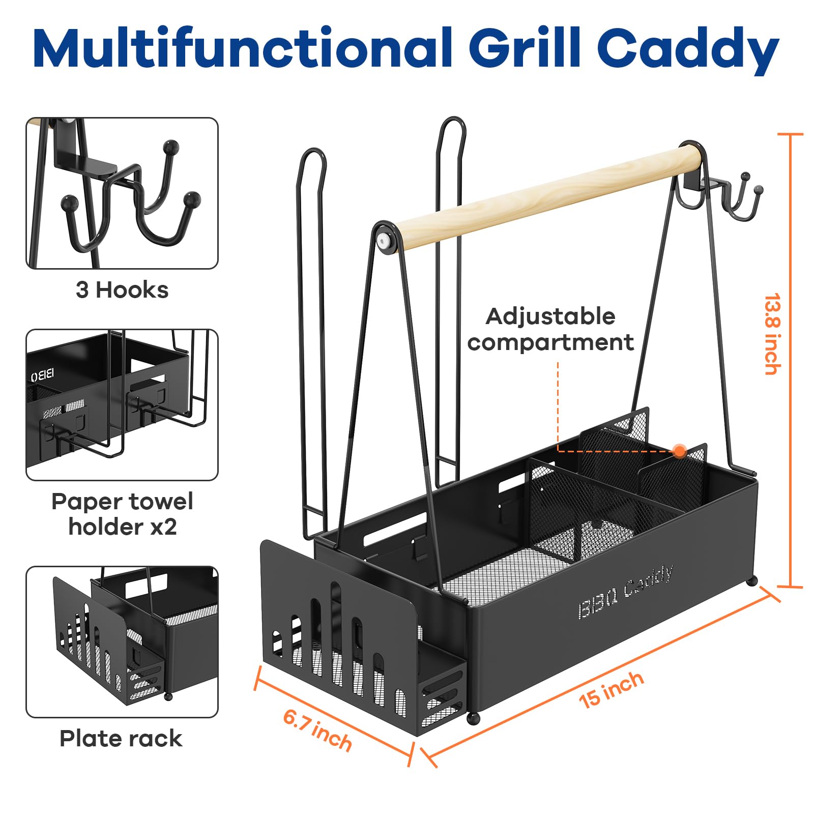 JBBTOOL Grill-Caddy mit 2 Papierhandtuchhaltern, BBQ-Caddy für Outdoor-Grill, Caddy für Picknick-Gewürzutensilien, Camping-Essentials, für Wohnmobil, Fanparty, Grillzubehör, Grillgeschenke für Männer