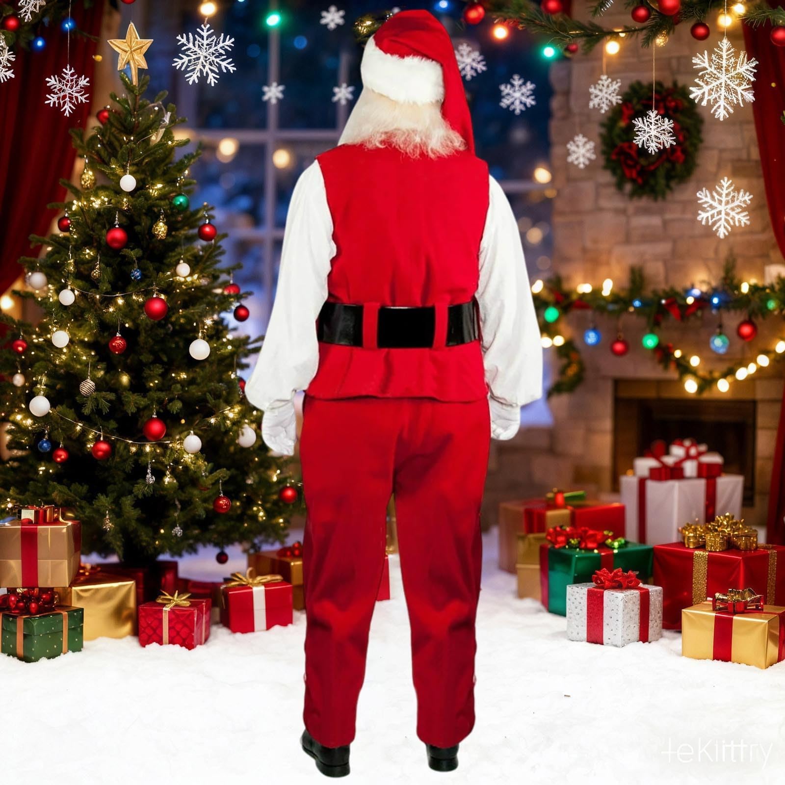 Festliche Weihnachtsmann-Kostümierung für Events mit edlem Design perfekt für saisonale Auftritte wärmender Stoff vielseitig kombinierbar ideal für Rollenspiele Feierlichkeiten in der Winterzeit
