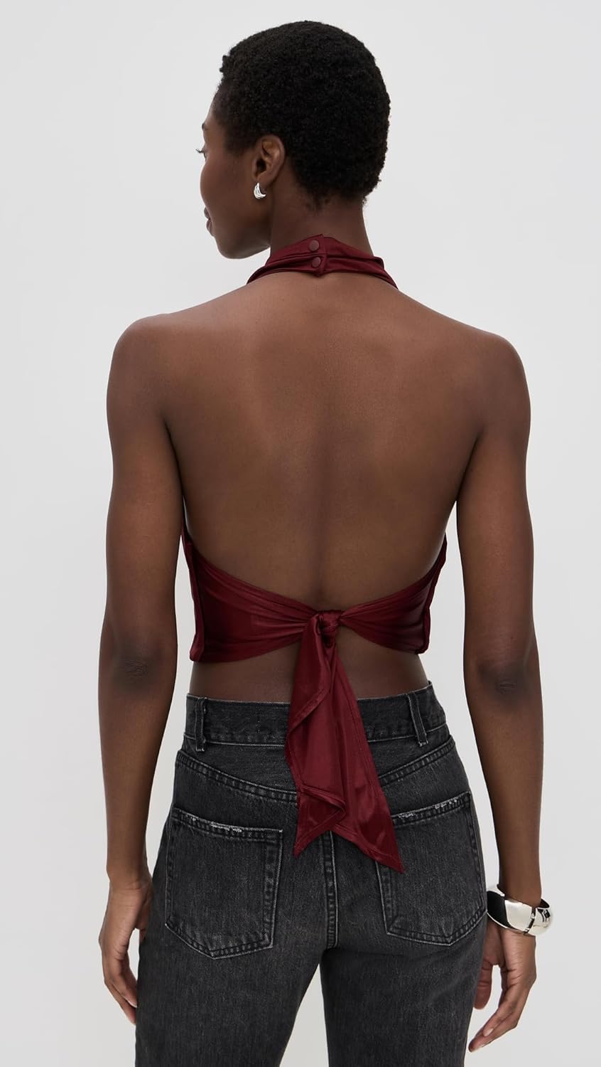 alice + olivia Women's Ayanna Deep Cowl Tie Back Halter Top - Image 4