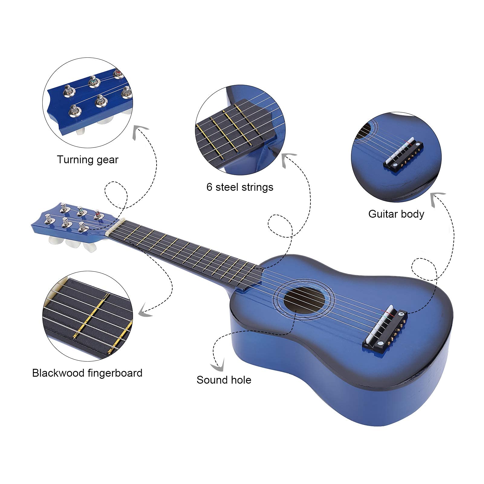 Ukulélé 21 pouces pour enfants débutants, guitare de concert 6 cordes guitare acoustique classique guitare enfants pour enfants adultes débutants