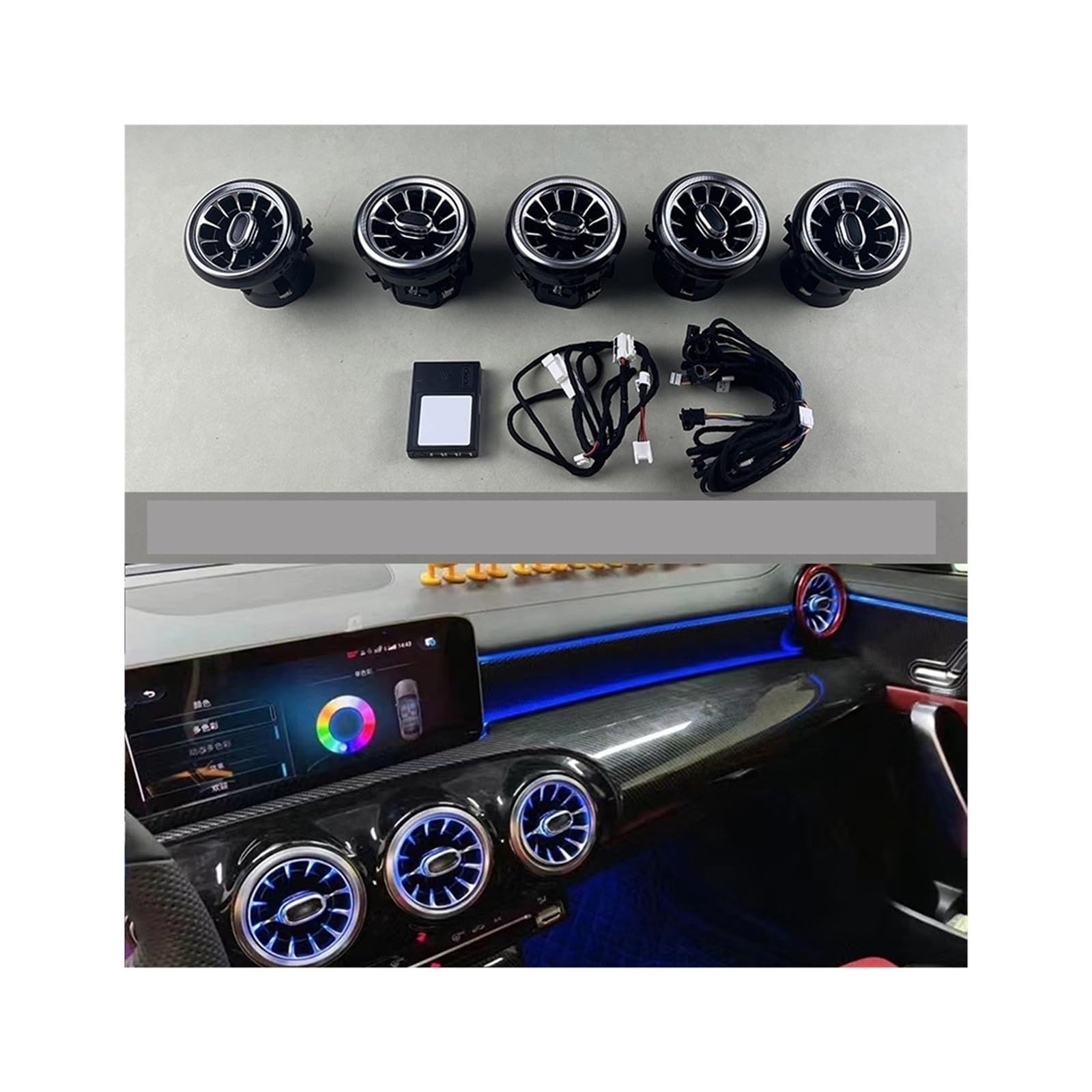 Front Rear Ambient Air Vent with Ambient Light Compatible with Turbine Compatible with Mercedes Benz A/CLA Class W177 2019-2022 Atmosphere Lamp(Front Vent)