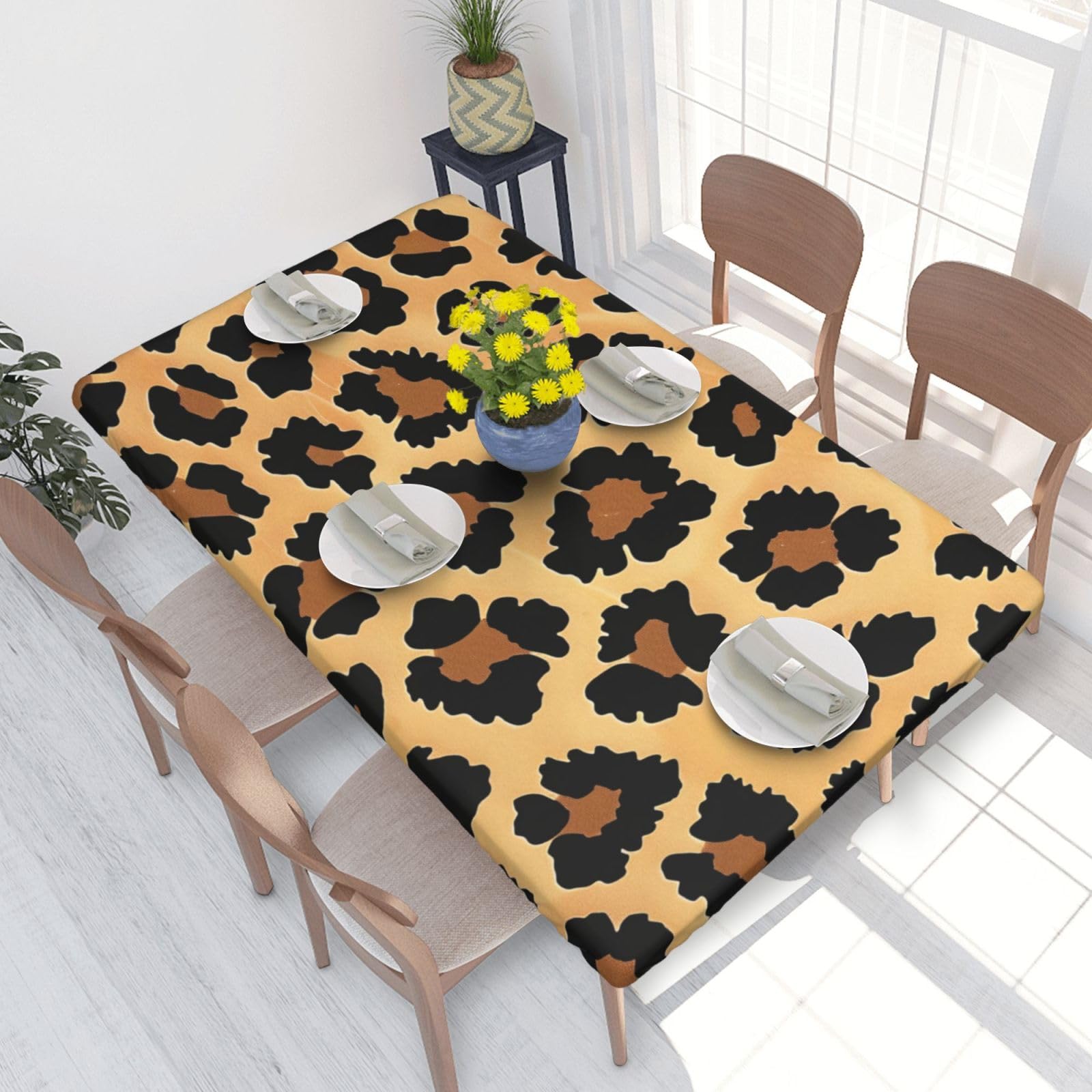 WPKJU Brown Pattern Leopard Printed Tablecloths 4ft Rectangular Table Covers Washable Polyester Decorative Table Cloth for Dining Table Picnic Wedding