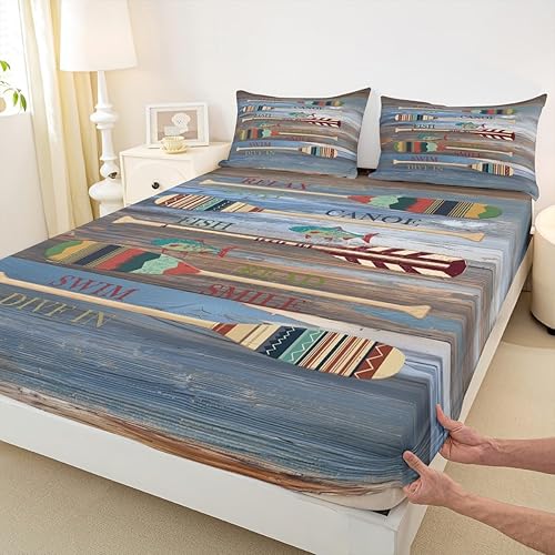Miniatura 5 de Sábana bajera ajustable con diseño de paleta de lago, regalo para los amantes del lago, juego de ropa de cama rústica vintage de granja, sábanas de