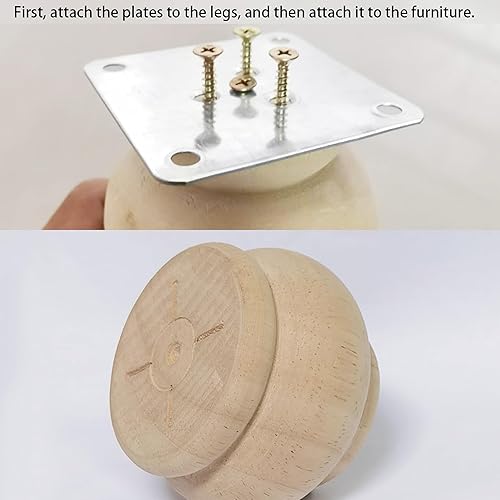 Miniatura 5 de Patas de madera para muebles de 2 pulgadas, patas de repuesto de madera maciza sin pintar, patas de gabinete/escritorio/sofá/estantería Bun Feet