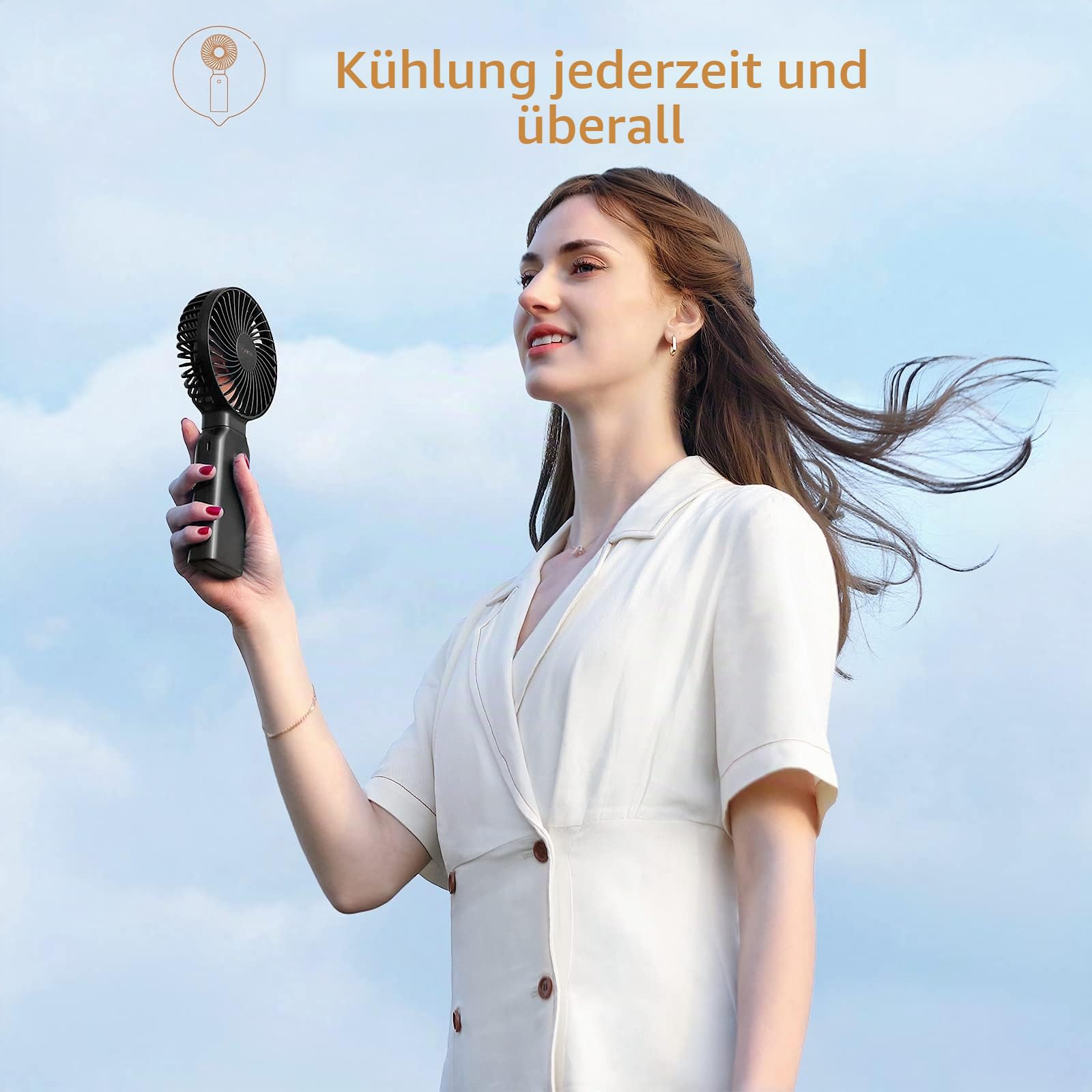 Funme Handventilator 3 in 1 Tischventilator Tragbarer Lüfter mit 53 Stunde 9000 Aufladbarer Batterie Multifunktion 4 Stufen Faltbarer Persönlicher Notladelüfter Exquisit für Camping und Zuhause