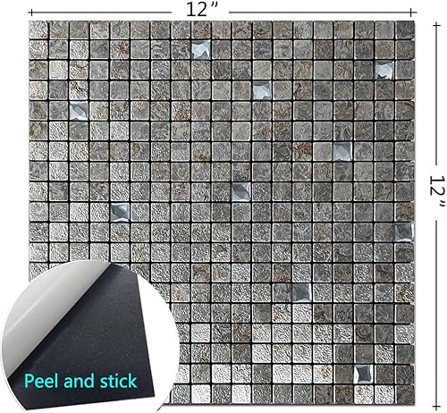 Miniatura 2 de WEIMEISC Azulejo de 10 hojas para salpicaduras, paneles de pared 3D de aluminio autoadhesivos, mosaico de metal para cocina, sala de estar,