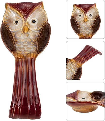 Miniatura 4 de Cuchara creativa de cerámica con diseño de búho de cocina, cuchara de descanso, tenedor, soporte para espátula, decoración de mesa para el hogar y
