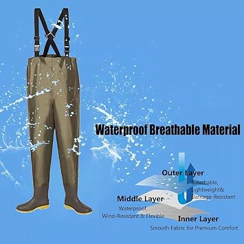Underwater Hip Waders with Adjustable Suspenders, Hunting Fishing Waders for Men Women with Boots, Waterproof Bootfoot Waders(7)