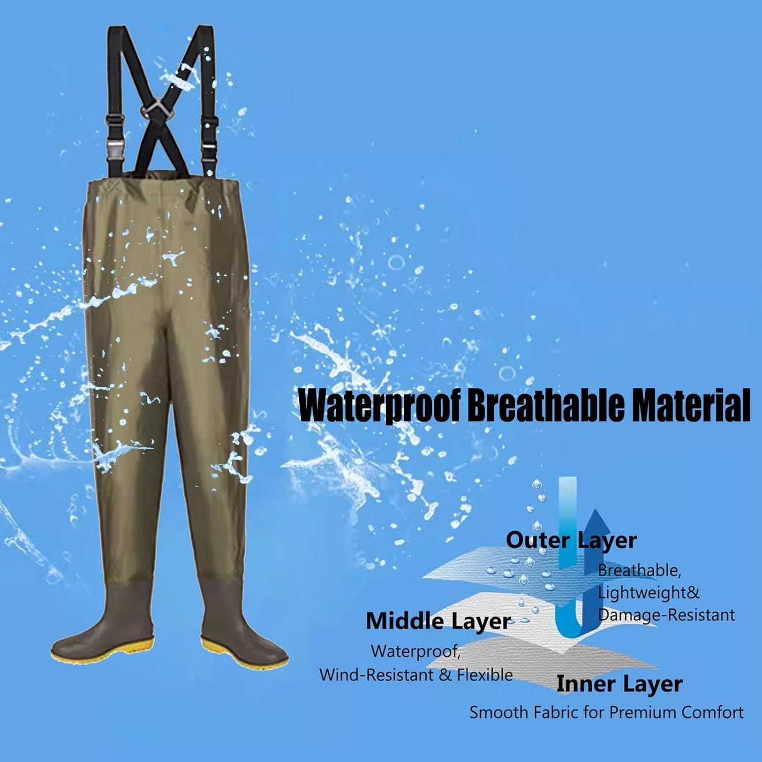 Waders con Bretelle Regolabili, Waders da Caccia e Pesca for Uomo e Donna con Stivali, Waders Impermeabili con Stivaletti(6)