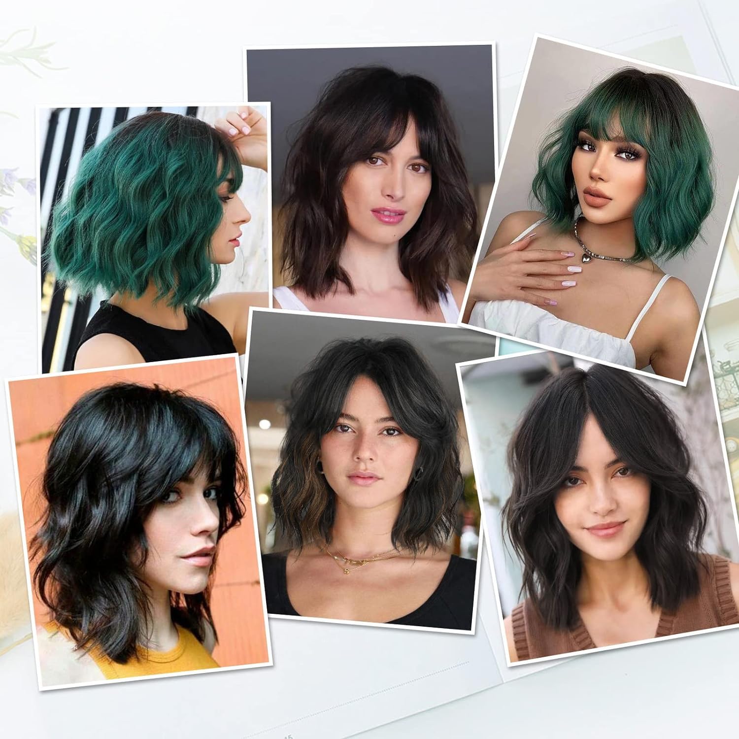 Short Wavy Synthetic Wig with Curtain Bangs Layered Shoulder Length Daily Wear Amazon.com : Aisaide Wine Red Curly Wavy Bob Wig with  main image 2