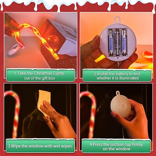 Miniatura 7 de Luces navideñas para ventana con temporizador, funciona con pilas, luz blanca cálida iluminada en forma de C LED para decoración de interiores de