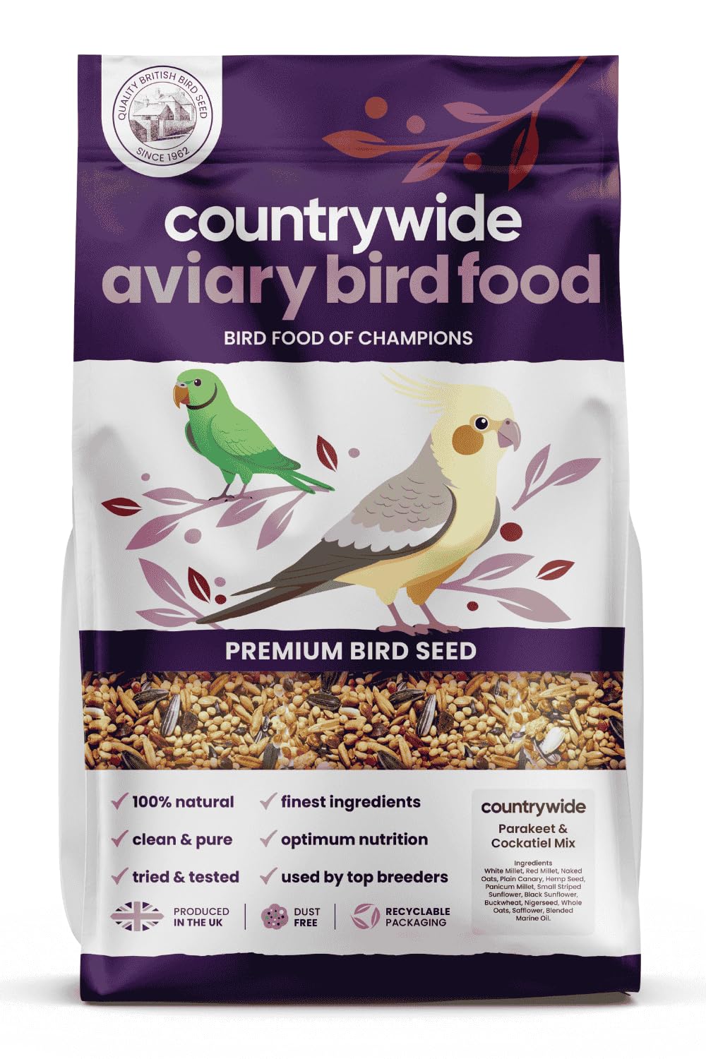 Countrywide Parakeet And Cockateil Mix Bird Food - White/Red/Black 20Kg