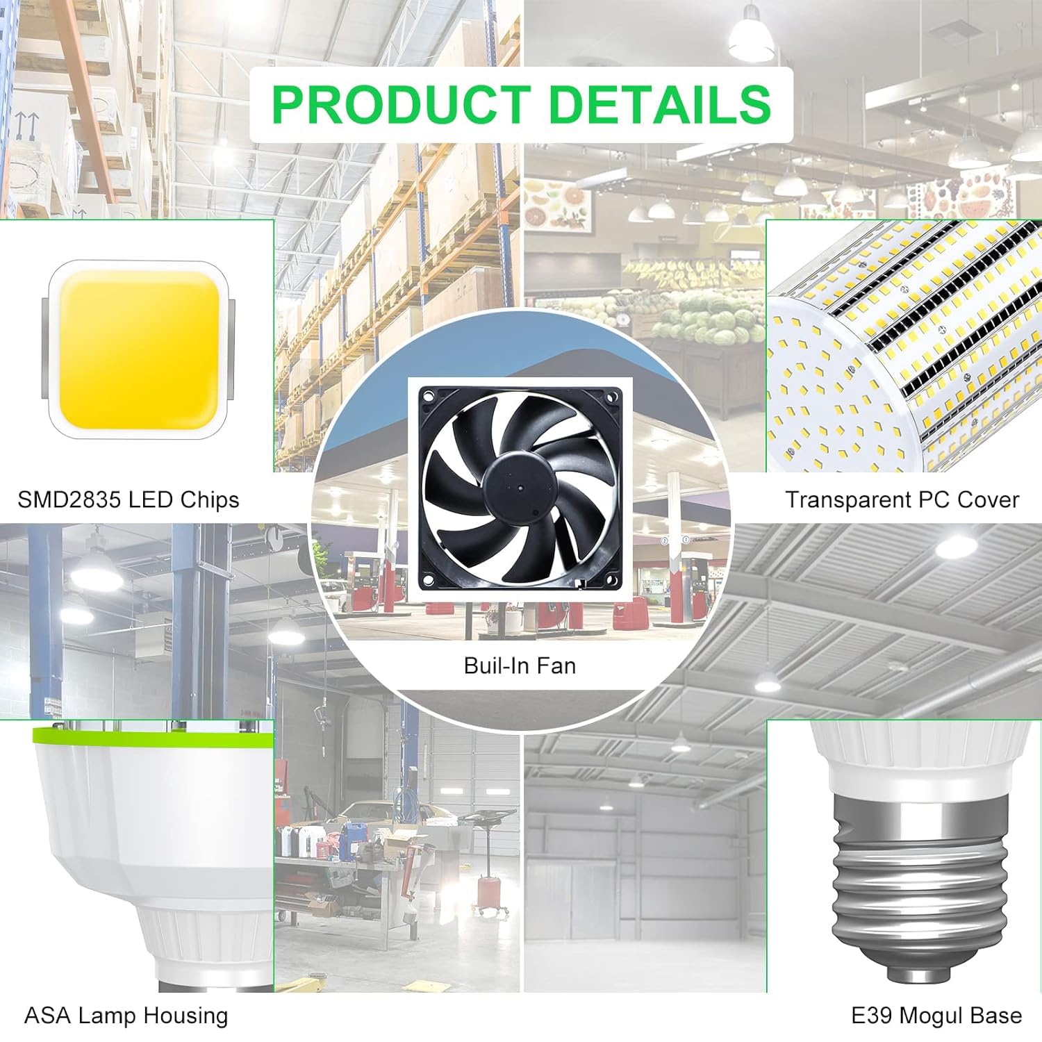 12 Pack 480V 100W LED Corn Light Bulb ETL Listed 15 500LM LED Cob Corn Bulb E39 Base — view 3