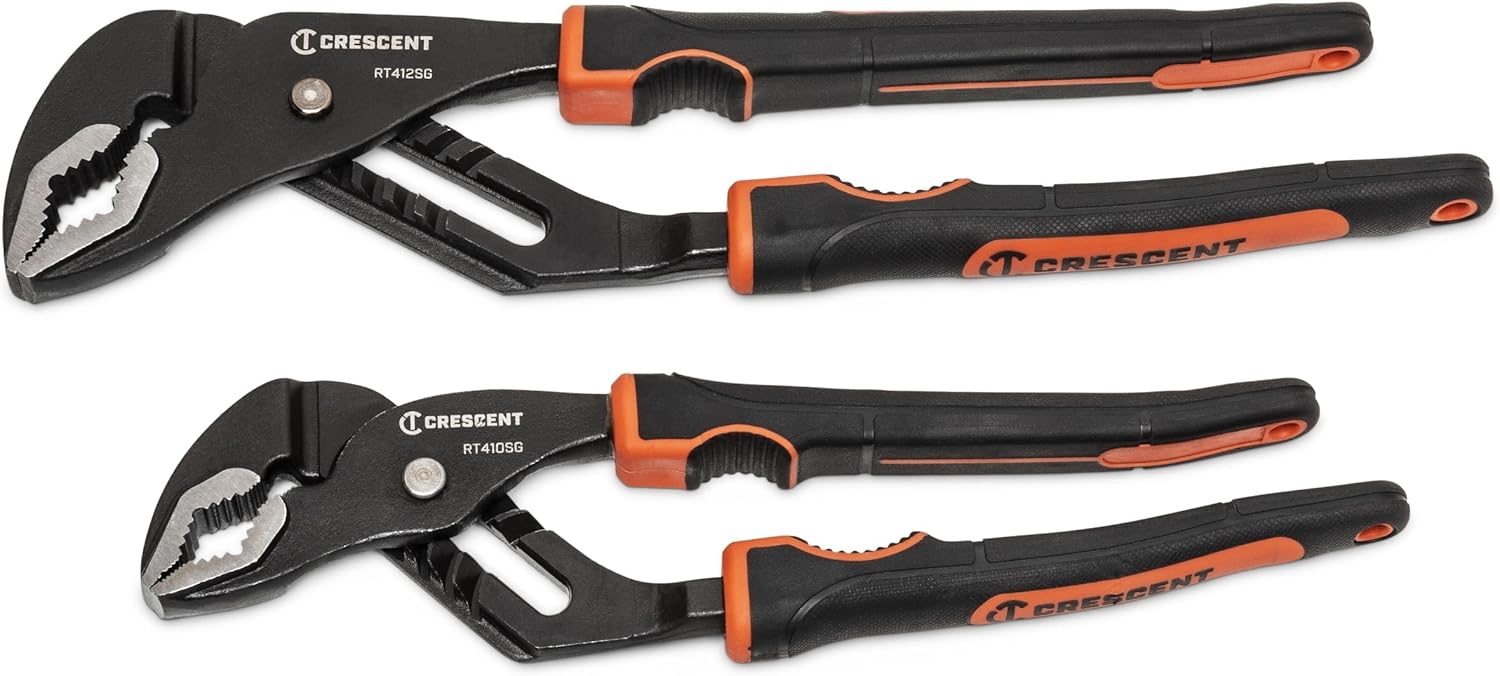 Crescent 2 Piece Grip Zone V-Jaw Dual Material Tongue & Groove Plier Set - 10" & 12" Versatile Pliers - Heavy Duty Hand Tools for Plumbing Tasks, Home Improvement & Repair - RT400SGSET2-05