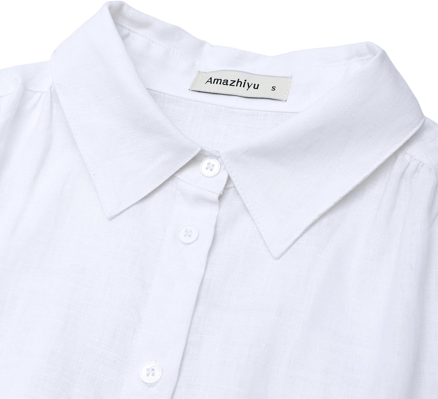 Amazhiyu Womens 100% Linen Short Sleeve Button Shirt | Full Button Down T-Shirt, Collar Blouses, Curved Hem, Relaxed Fit, Summer Casual, Lightweight, Breathable