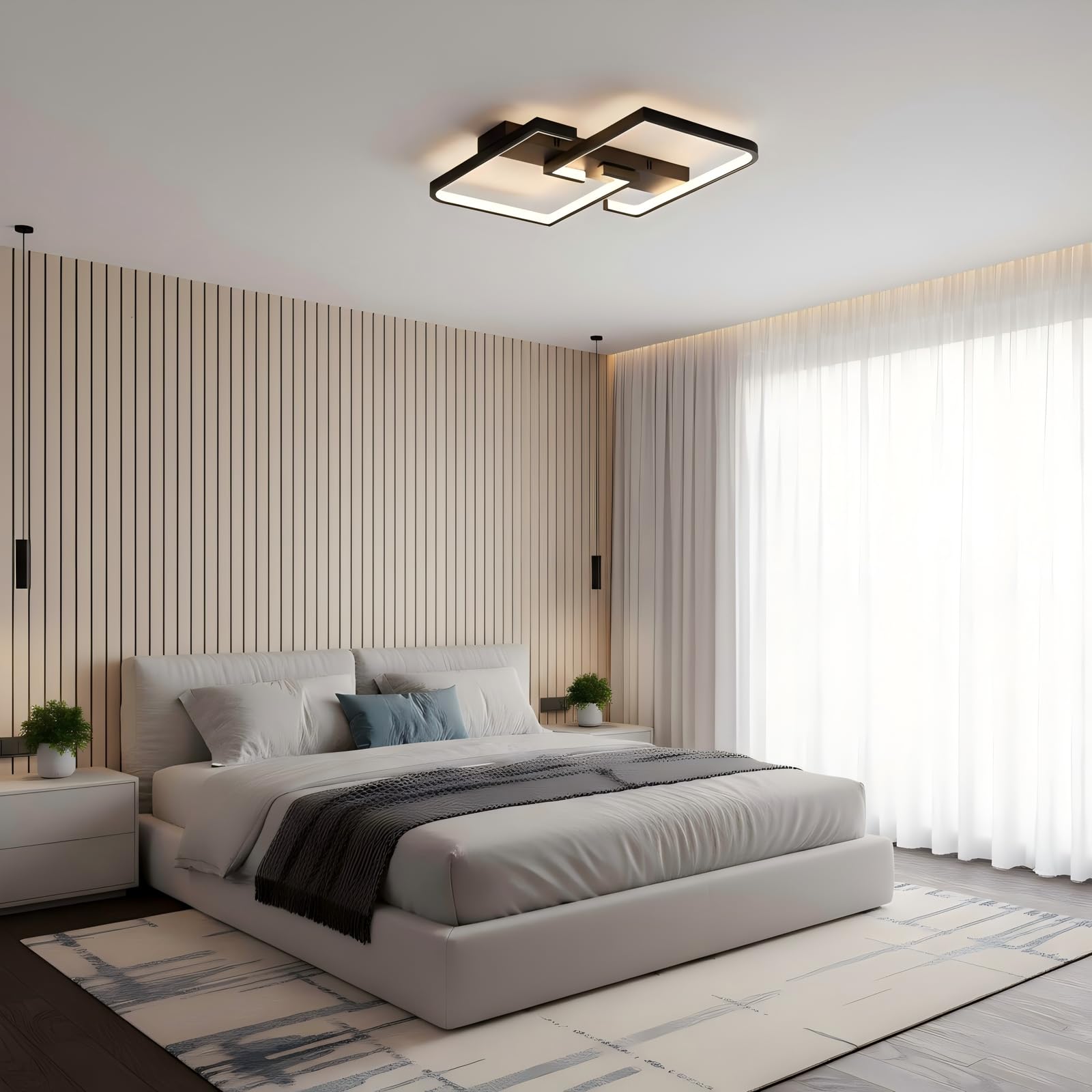 CBJKTX LED Deckenlampe Wohnzimmer Deckenleuchte Schwarz Wohnzimmerlampe | Dimmbar mit Fernbedienung Schlafzimmer 35W Modern Design küchenlampe 3000K 6500K Schlafzimmerlampe Arbeitszimmer küche Büro