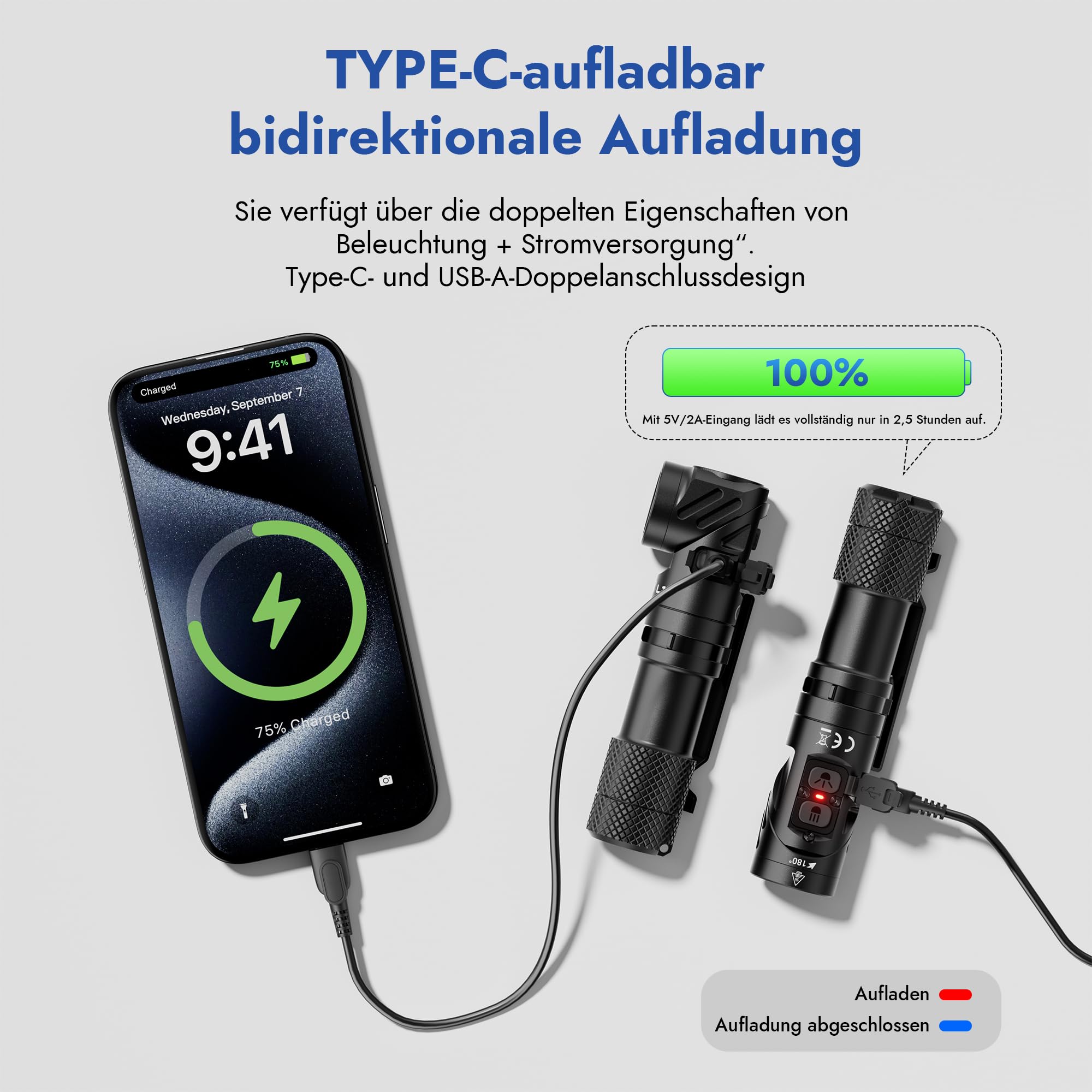 WUBEN L1 Taschenlampe LED Aufladbar, 2000 Lumens Extrem Hell