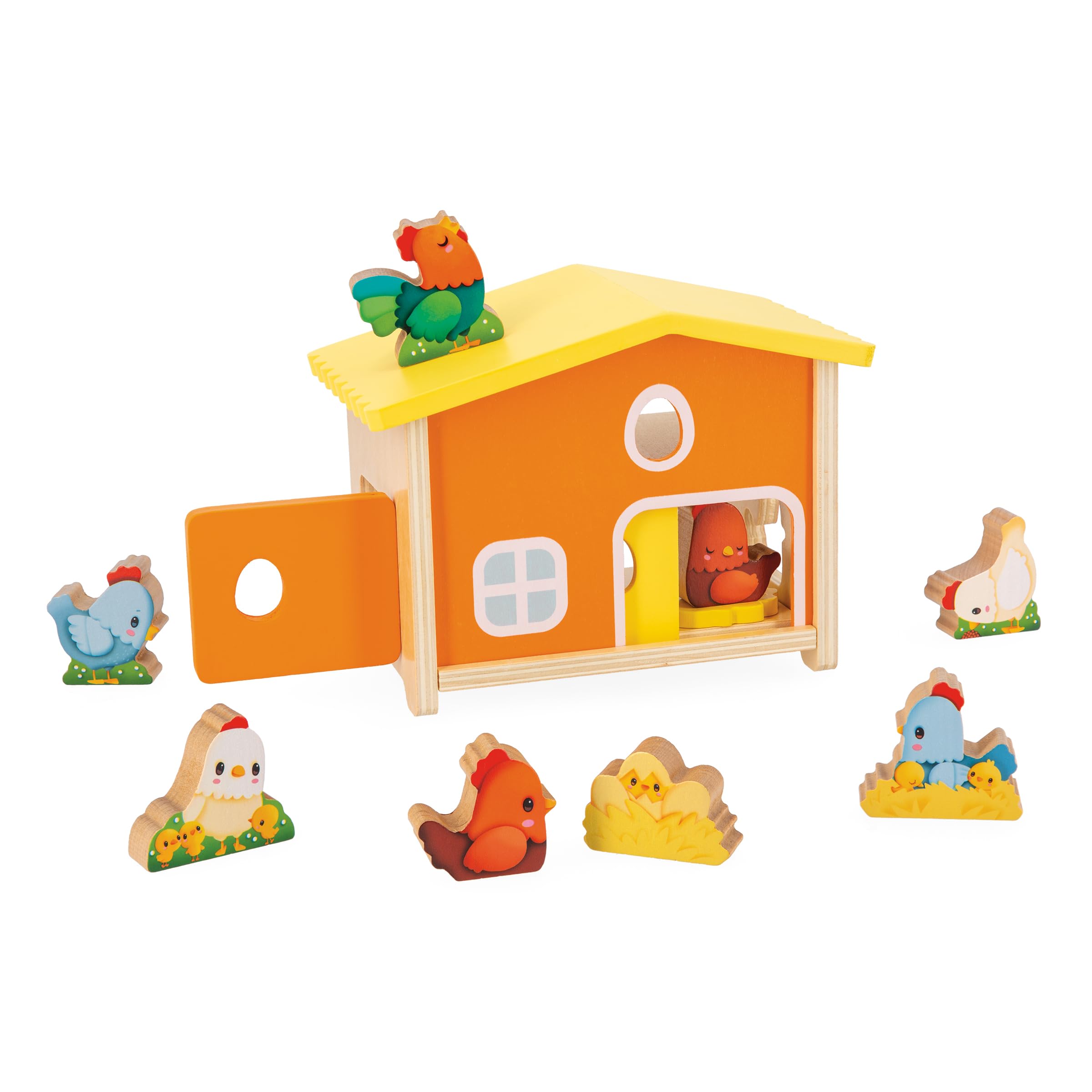 Janod, My First Chicken Coop, Children’s Pretend Play Toy, 1 Chicken Coop + 9 Hens + 1 Ladder, FSC Wood Game - Image 3