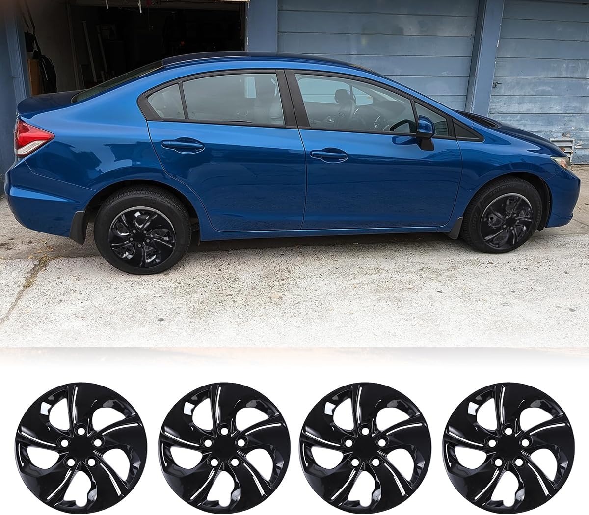 ROXX 4Pcs Set 15inch Wheel Rim Cover Hubcaps Replacement for Honda Civic Sedan 2013-2015 (Only Fit for Steel Wheels), Bolt-On Car Truck SUV Hub Cap(5105, Black Lacquer)
