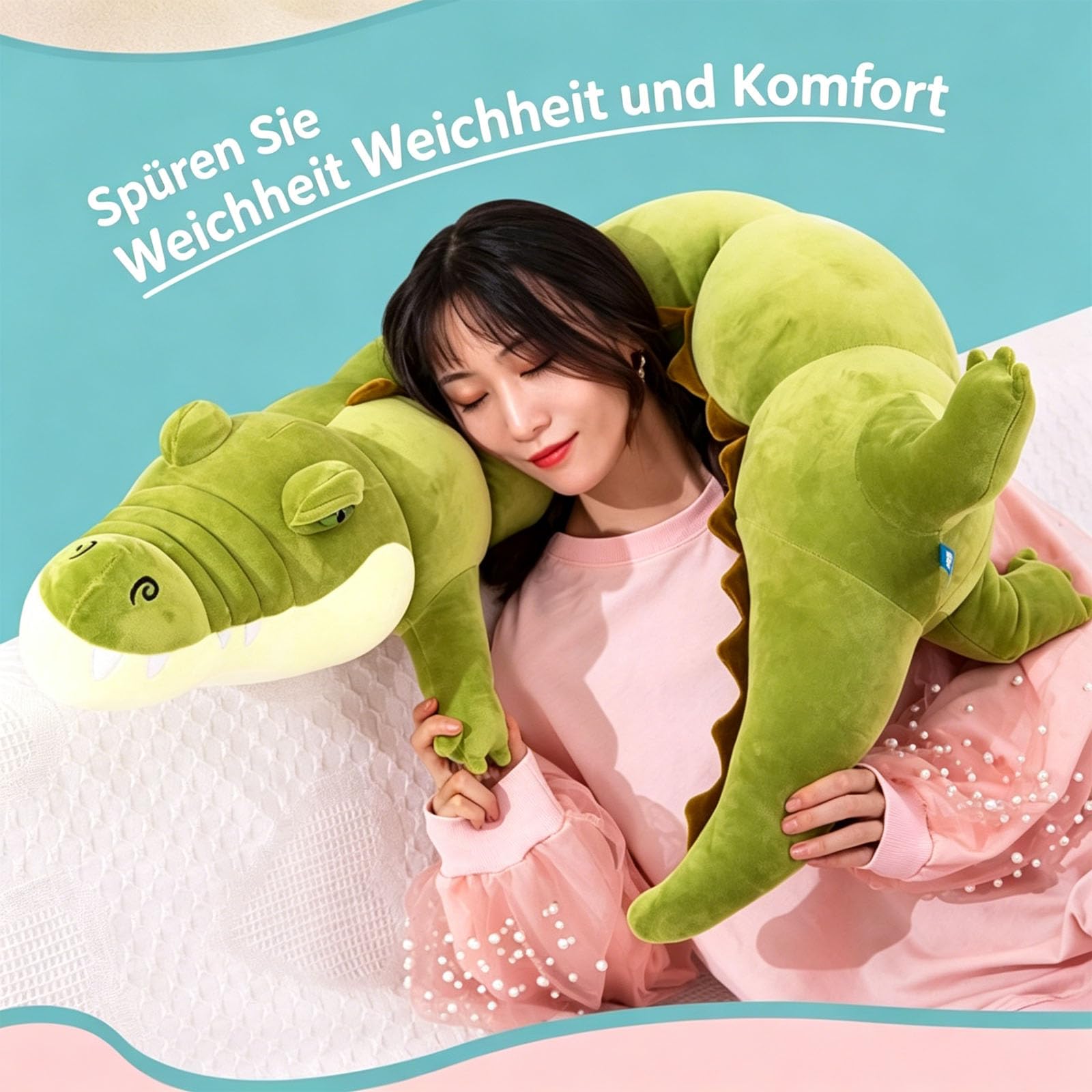 Riesen Krokodil Kuscheltier XXL, Groß Krokodil Stofftier Plüschtier Alligator, Krokodilkissen Plüschtier, Kawaii Plüschtier Krokodil Spielzeug Kissen, Geschenk für Jungen Mädchen (100cm,Grün)