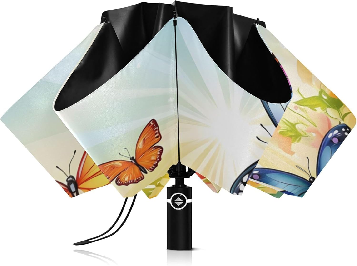 Automatic Folding Umbrella Windproof Strong, UV Protection Compact Black Bear Forest Sun Rain Sun Rain Travel Umbrellas for Women Men