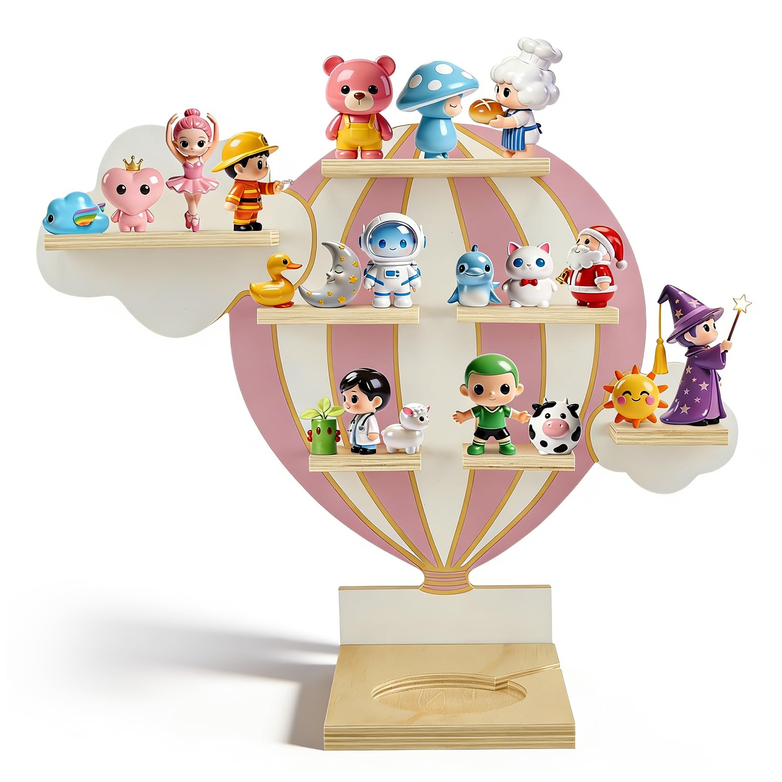 Étagère Toniebox avec Compartiments et Barres Magnétiques, Rangement Tonie Montgolfière et Nuages, Étagère Murale ou sur Pied, pour Toniebox et Figurines Tonie