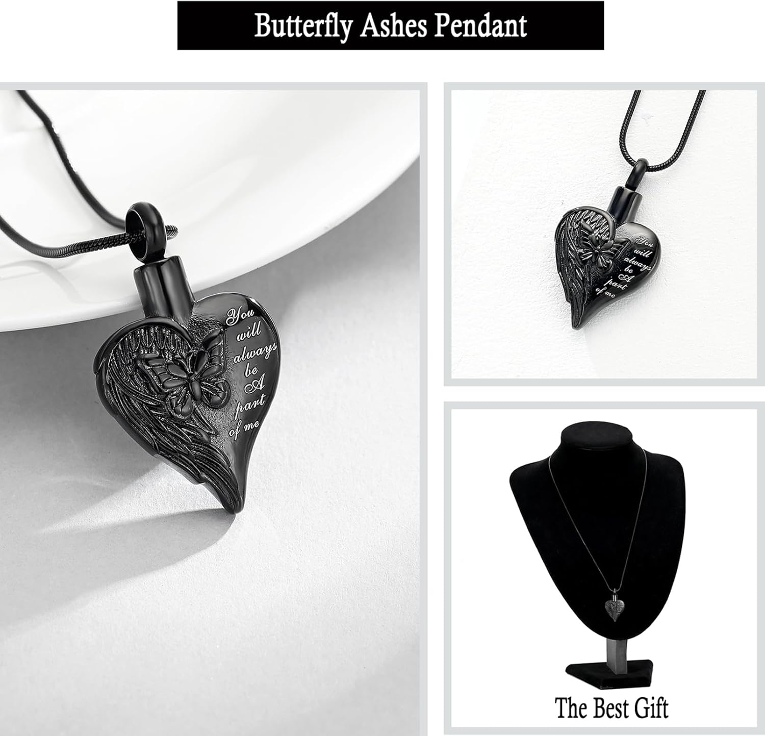 zeqingjw Heart Cremation Jewelry for Ashes Butterfly Urn Necklace for Women Loved Ones Ash Holder Keepsake Gift Memorial Pendent for Human Ashes - Image 9