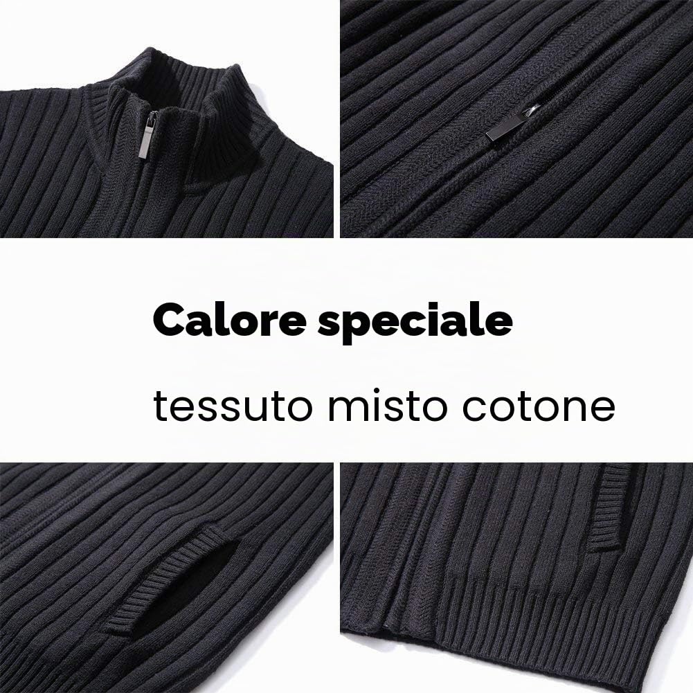 aoli ray Uomo Maniche Lunghe Cardigan Sweaters Inverno Cerniera Maglione con 2 Tasche