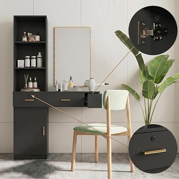 Wooden Styling Station with Round Hole Design, Multi-Layer Storage, Hair Tool Organizer with Large Capacity for Home or Salon Use Hair Station - Black