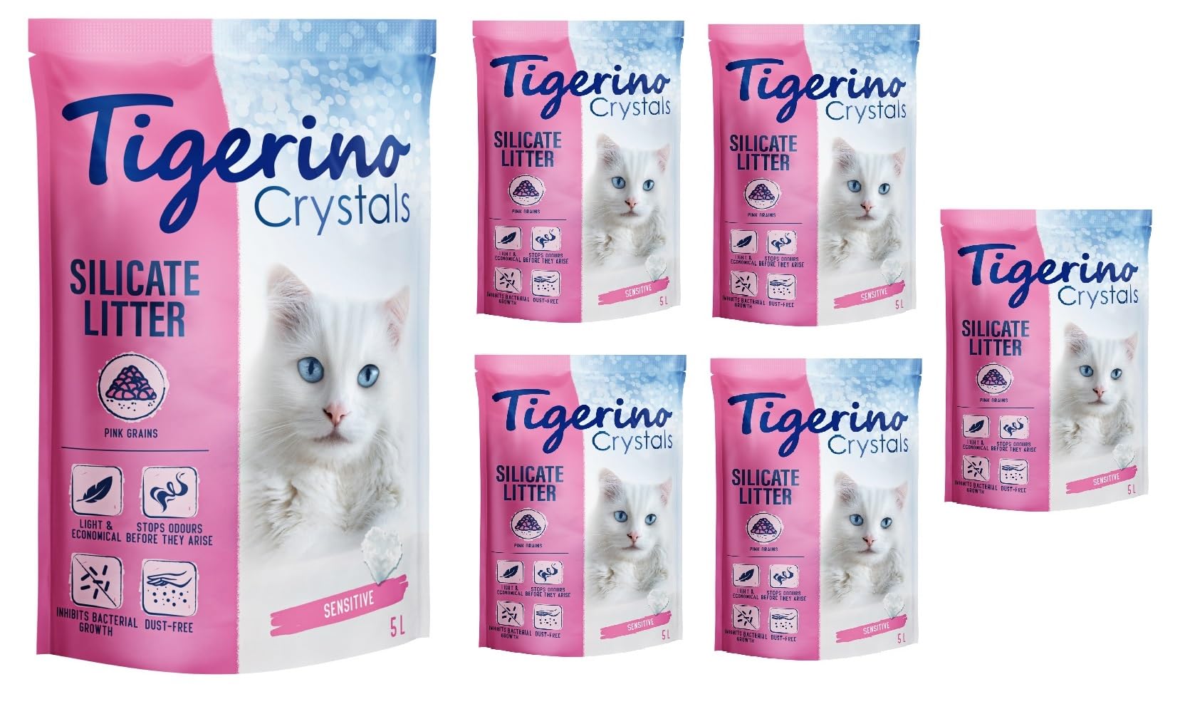 Tigerino Crystals – Silicat-Katzenstreu, 30 l, antibakteriell, einweg und hypoallergen, mit Formel zur Geruchskontrolle