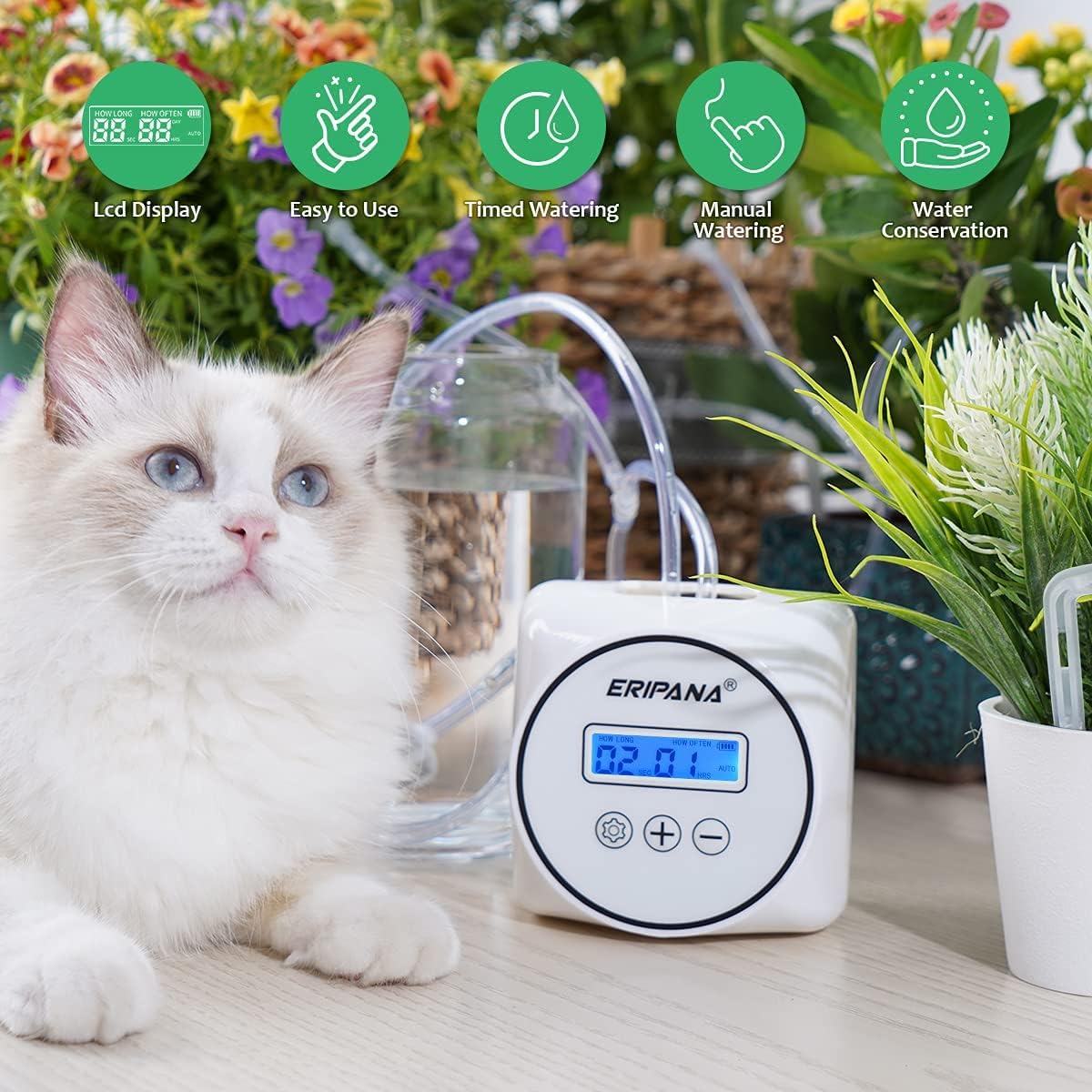 Automatic Watering System for 15 Potted Plants,ERIPANA High Power Pump Drip Irrigation Kit Timer with LCD Screen,DIY Indoor Plant Watering System Device for Houseplant,Self Watering Plants on Vacation : Patio, Lawn & Garden