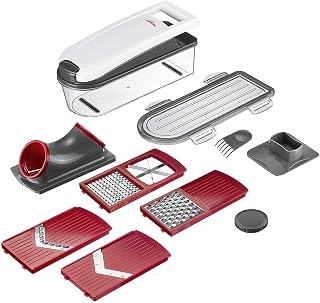 Westmark Vegetable Slicer and Dicer with Lid, Residual Collector and 5 Cutting Inserts, 12 Pieces, Stainless Steel/Plastic, Dicer Star Plus, White/Transparent/Red, 97112260