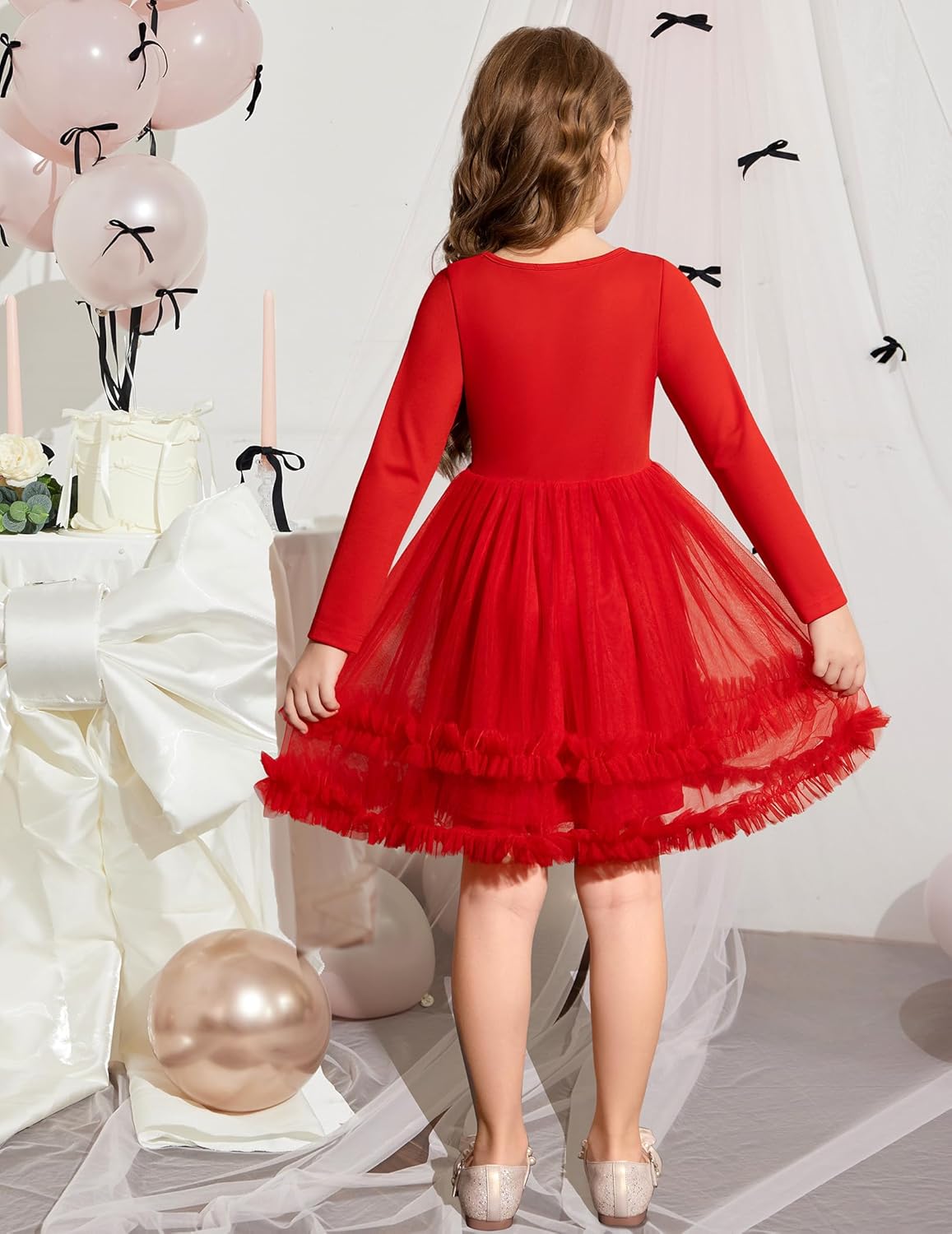 Arshiner Girls Tutu Dresses Toddler Fall Winter Long Sleeve Fluffy Tulle Party Dress for Kids 3-8Y - Image 6