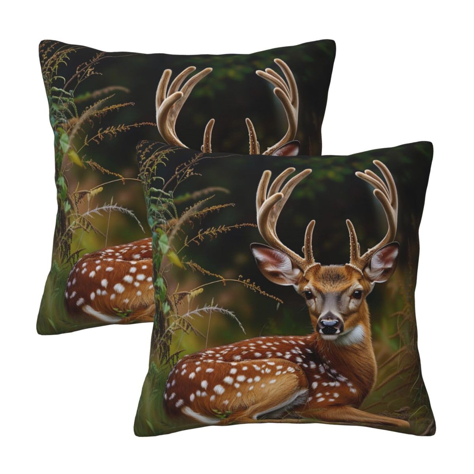 Wputy Black Whitetail Deer Fawn In Wilderness Stag Printed Throw Pillow Covers Set Of 2 Pcs, 45X45 Cm, All-Season Modern Pillow Cases For Car, Office Home And Bedroom Decor