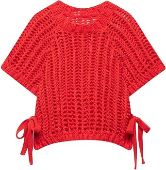 Womens Crochet Knit Sweater Vest Crop Top Cute Loose Fit Short Sleeve Side Bow Tie Hollow Out Pullover Tank Tops