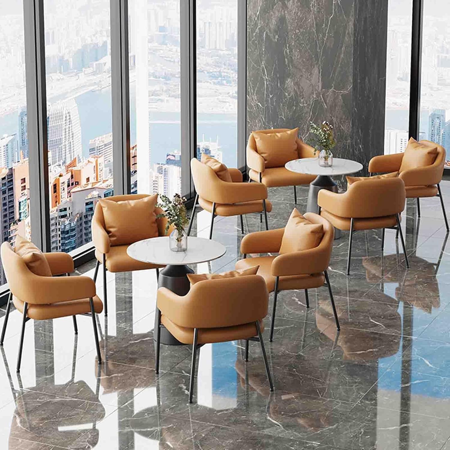 Office Reception Room Club Table, Table and Chair Set, Negotiation Table Sales Office Shops Meetings Small Round Tables, Business Conference Room Coffee Table(Brown)