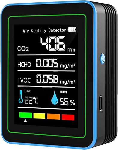 Miniatura 1 de Monitor de calidad del aire interior Sensor de humedad de temperatura con CO2, TVOC, HCHO, detector portátil profesional, medidor de calidad del