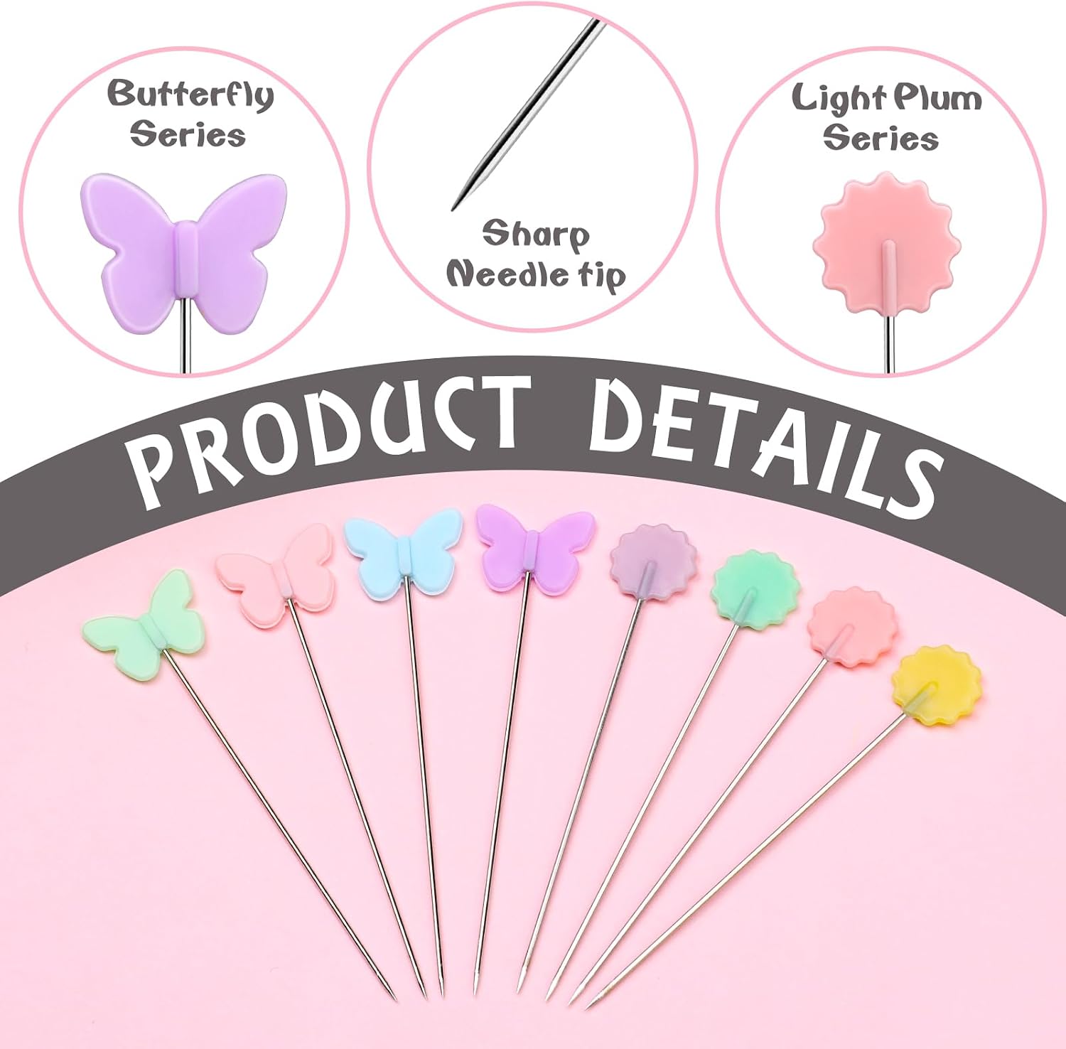 Fteven 200PCS Sewing Pins for Fabric, Sewing Pins Flat Head Straight Pins, Head Sewing Supplies Quilting Pins, Flower Head with Storage Boxes for Sewing DIY Projects Dressmaker Decoration