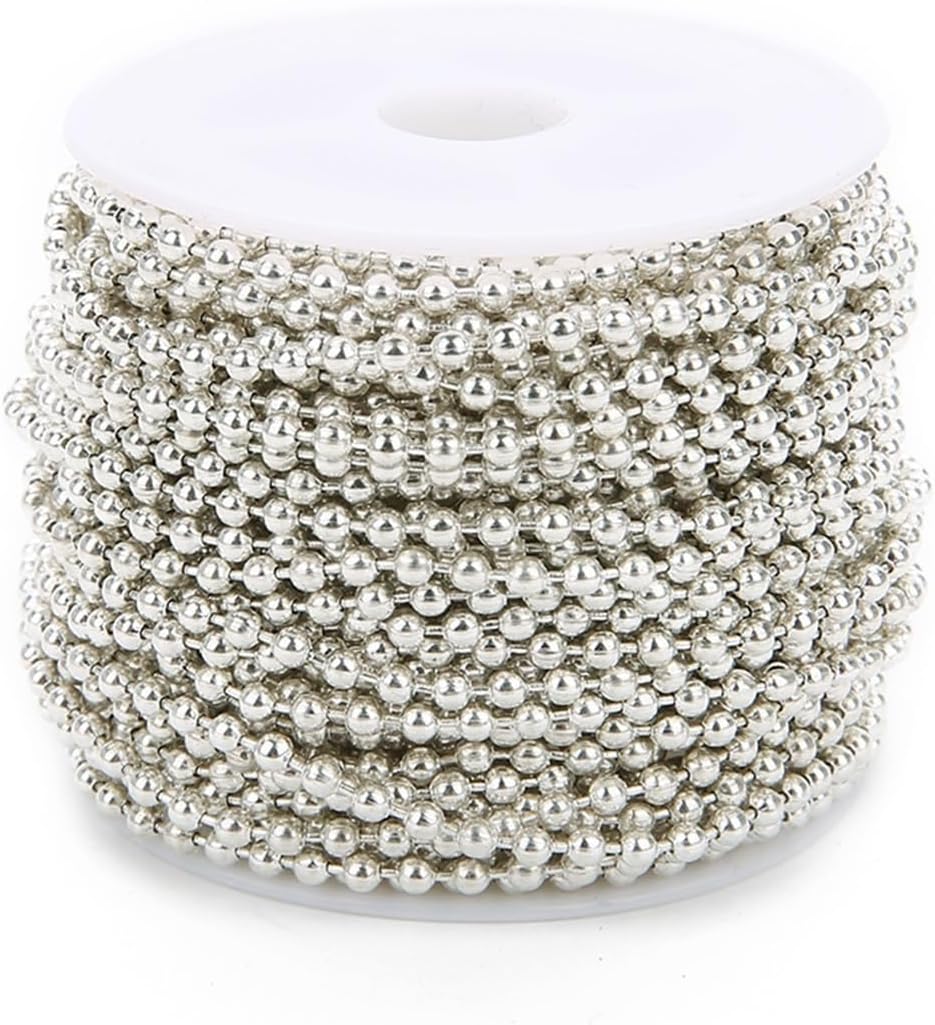 Ball chain, 30yards Round Bead Chain Connector for DIY Jewelry Making Bracelet for(Silver,2.4mm)