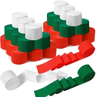 Qilery 36 Rolls Crepe Paper Streamers Hanging Party Decoration Colored Streamers Party Decorations for Birthday Wedding Baby Shower Gender Reveal Engagement (Red, White, Green,1.8 Inch x 98 ft)