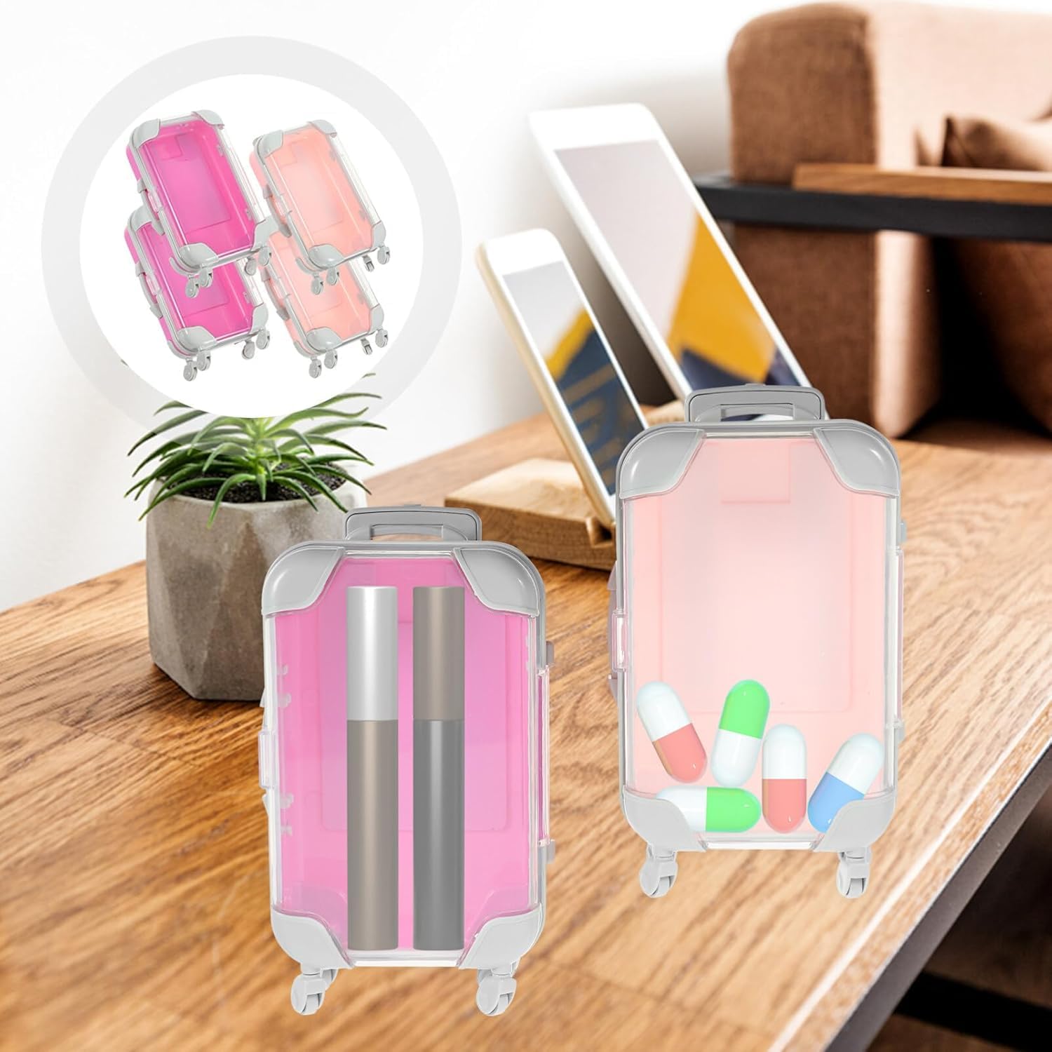 4pcs Mini Suitcase Party Favor Box Plastic Luggage Storage Box Empty Candy False Eyelashes Tray Tiny Suitcase for Travel Party Decoration