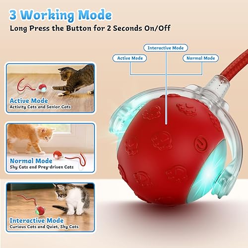 Miniatura 3 de Juguetes interactivos para gatos de interior, nueva bola de gatito móvil mejorada 2025 con sonido de chirrido, bola rodante rápida recargable,