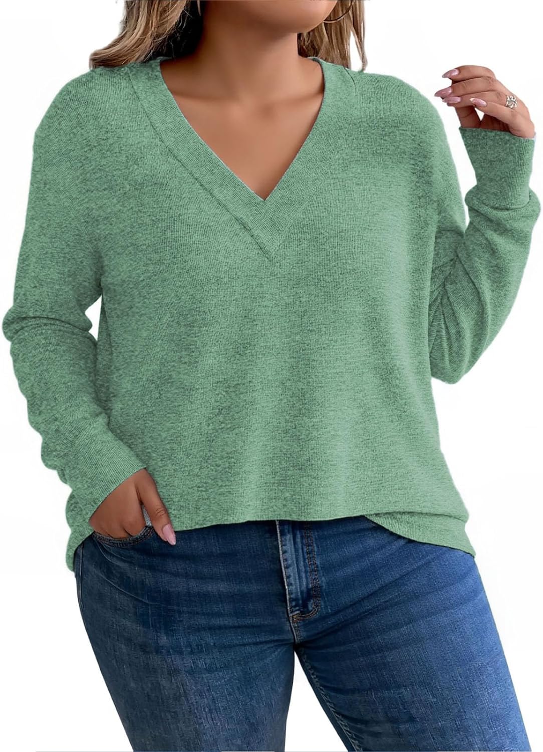 VISLILY Plus-Size-Tops for Women Trendy V Neck T Shirts Casual Dressy Long Sleeve Tunics Tees Loose Fit Blouses XL-5XL - Image 3