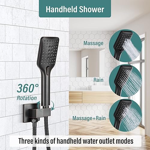 Miniatura 3 de Juego de sistema de ducha con válvula de equilibrio de presión, juego de grifo de ducha de 3 funciones, cabezal de ducha cuadrado de 10 pulgadas con