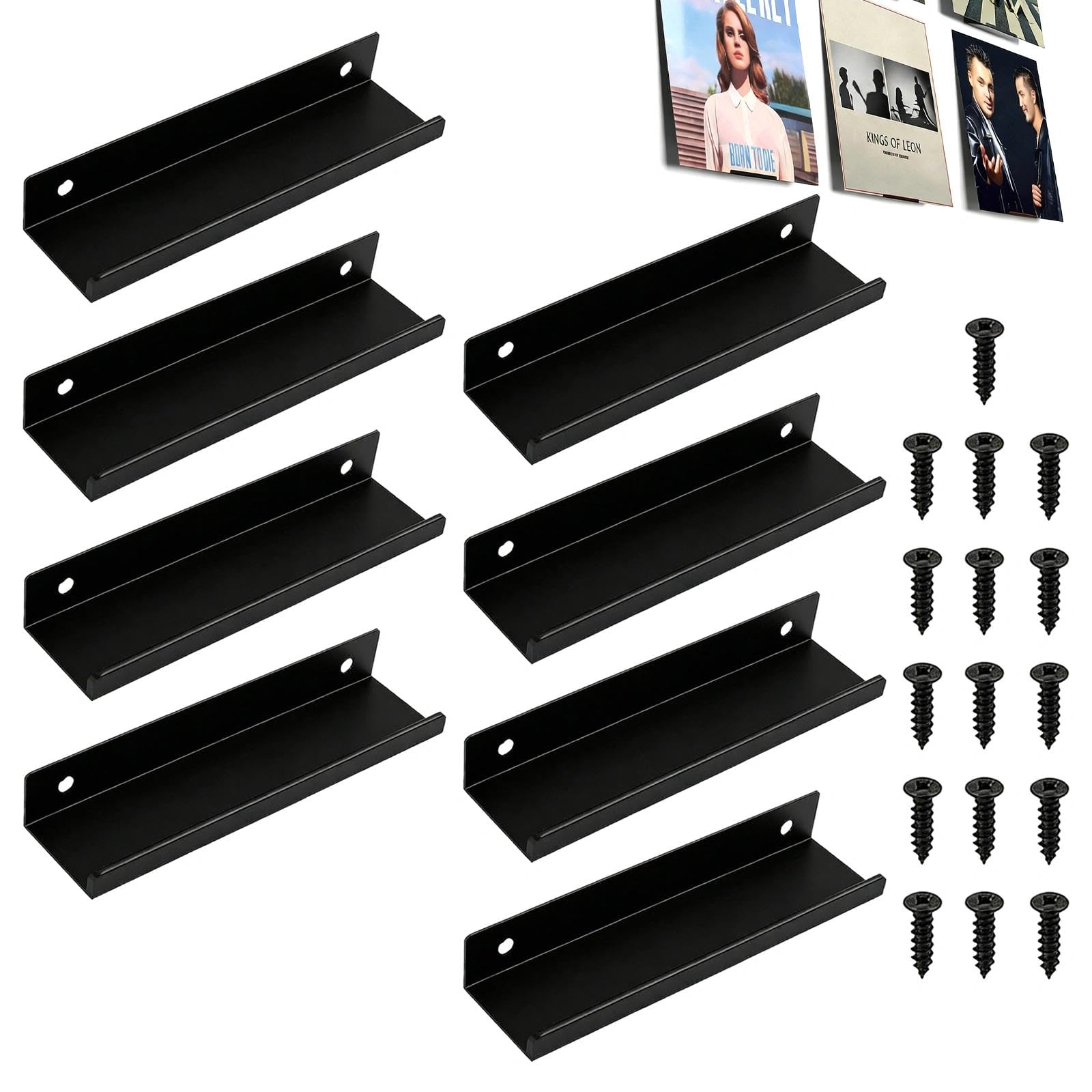 8 Pcs Vinyl Wall Mount, Black Metal Vinyl Record Display Stand for Albums LP Minimalist Record Storage Stand Set for Records, Books and Magazines, Durable and Stylish Music Collection Display (Black )